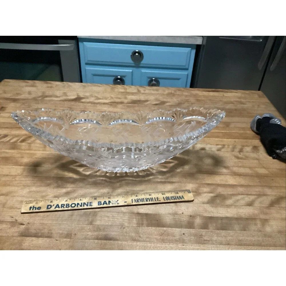 Antique vintage 16” Cut Glass Celery Relish Boat Dish